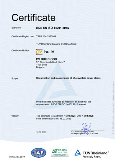 PV Build – Certificate ISO 14001:2015 PV Build - Certificate ISO 14001:2015
