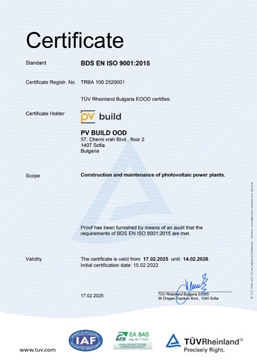 PV Build – Certificate ISO 9001:2015 PV Build - Certificate ISO 9001:2015